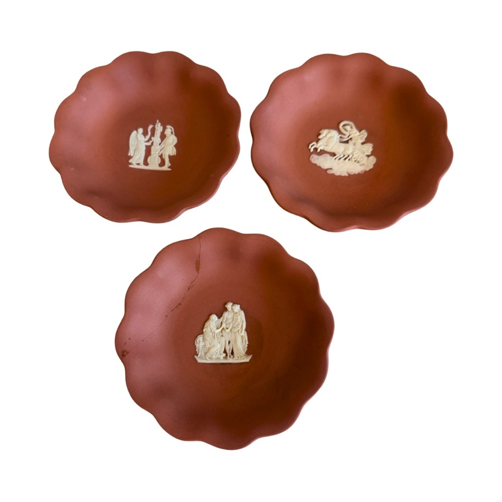 Set of 3 Wedgwood Jasperware Terracotta Scalloped Edge Pin Dish Trays